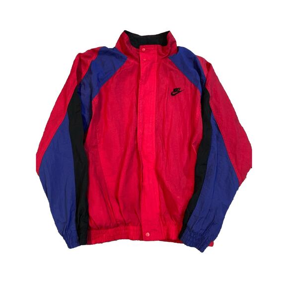 Vintage 90s Nike Track Jacket Mens Size Medium Red Black Blue Windbreaker 80s - Picture 1 of 7